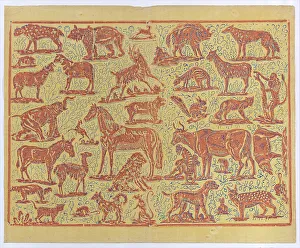 Relief Print Prints: Book cover with overall pattern of animals, 19th century. Creator: Anon