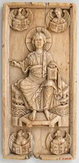 Oxen Prints: Book Cover Plaque with Christ in Majesty and the Symbols of the Four Evangelists, German