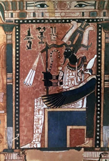 Osiris Gallery: Book of the Dead of the scribe Nebqed, detail of the deceased before Osiris, 18th Dynasty