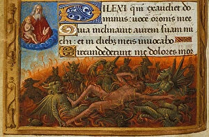 Book of Hours, Detail: Dives tormented by demons and watched by the soul of Lazarus, c. 1500