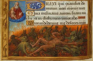 Depts Prints: Book of Hours, Detail: Dives tormented by demons and watched by the soul of Lazarus
