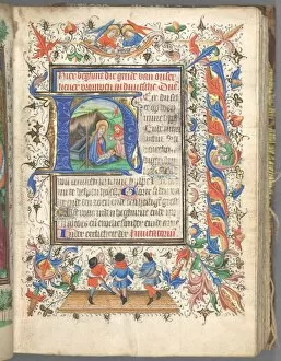 Binding Gallery: Book of Hours (Use of Utrecht): fol. 14r, Initial with The Nativity, c. 1460-1465
