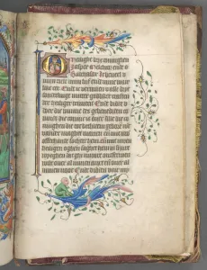 Binding Gallery: Book of Hours (Use of Utrecht): fol. 222r, Initial with Three Kings, c. 1460-1465