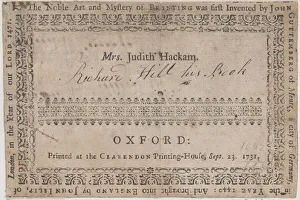 Label Prints: Book Label for Mrs. Judith Hackam, 19th century. 19th century. Creator: Anon