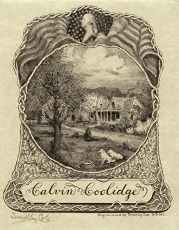 Us Flag Prints: Book plate for Calvin Coolidge, c1900-1931. Creator: Timothy Cole