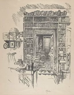 Bookshelves Gallery: Book-Room at Dr. Wister s, 1912. Creator: Joseph Pennell
