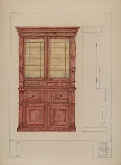 Henry Meyers Prints: Bookcase and Writing Desk, c. 1936. Creator: Henry Meyers
