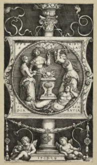Hammering Prints: Bookplate of Willibald Pirckheimer, 1529. Creators: Master I.B. Georg Pencz
