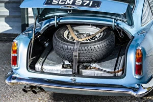 Aston Martin Db4 Collection: Boot and spare wheel of a 1961 Aston Martin DB4 GT SWB lightweight. Creator: Unknown