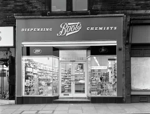 Shop Window Prints: Boots the Chemist, Mexborough, South Yorkshire, 1965. Artist: Michael Walters