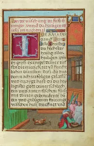 Simon Benig Prints: Border with Abraham Washing the Feet of the Three Angels