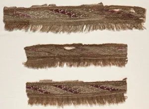 Tabby Prints: Three Border Fragments, c. 1100-1400. Creator: Unknown