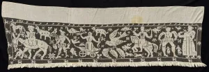Filet Lacis Prints: Border with Mounted and Standing Figures