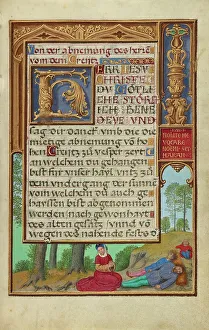 Simon Benig Prints: Border with Naomi Grieving the Loss of Her Family, about 1525-1530. Creator: Simon Bening
