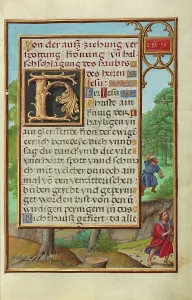 Simon Benig Prints: Border with Shimei Throwing Stones at David, about 1525-1530. Creator: Simon Bening