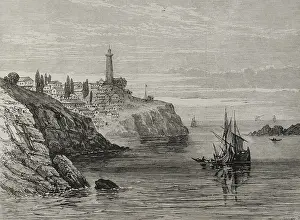 Bosphorus lighthouse at the entrance to the Black Sea, on the European coast, Turkey, 1878. Creator: John Greenaway