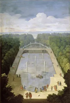 Bosquet de l Ile Royale and Bassin du Miroir in the gardens of Versailles. Artist: Allegrain, Etienne (1653-1736)