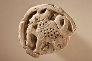 Roundel Prints: Boss with Feline (Possibly a Leopard) within a Roundel, 6th-8th century. Creator: Unknown