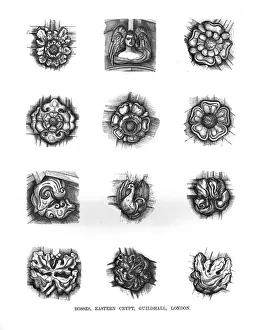 Boss Gallery: Bosses of the Eastern Crypt. Guildhall, 1886