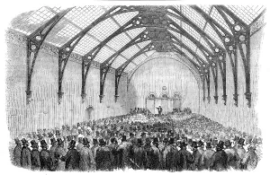 Beam Prints: Boston Election - Meeting in the Corn Exchange, 1856. Creator: Unknown