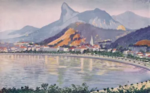 Corcovado Prints: The Botafogo portion of Rios Bay-side Avenue, overlooked by Corcovado Mountain, 1914