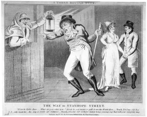 Law And Order Prints: A three bottle buck. The way to Stanhope Street, 1803