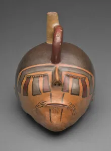 Face Paint Prints: Bottle in the Form of a Severed Trophy Head, 180 B. C. / A. D. 500. Creator: Unknown