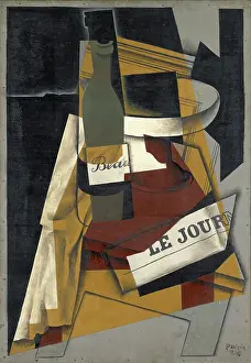 Bottle and Fruit Bowl, (Bottle, Newspaper and Fruit Bowl), 1916. Creator: Juan Gris