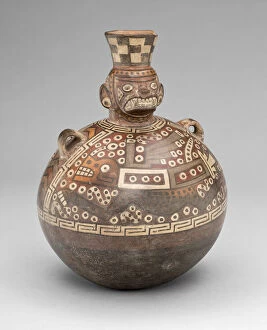 Ancient Site Gallery: Bottle with a Masked Figure and Abstract Feline and Textile Motifs, A.D. 700 / 900
