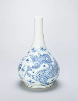 White Background Gallery: Bottle-Shaped Vase with Dragon Chasing Flaming Pearl, Korea, Joseon dynasty