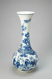Underglaze Blue Gallery: Bottle-Shaped Vase with Figures in Garden, Ming dynasty (1368-1644)