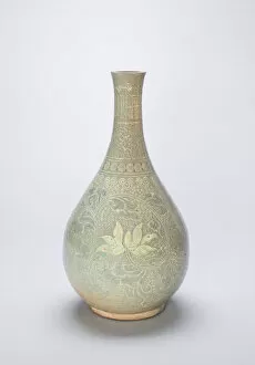 Goryeo Dynasty Gallery: Bottle-Shaped Vase with Lotus Flowers and Stylized Scrolls, Korea, Goryeo dynasty