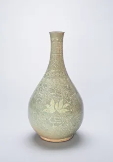 Goryeo Dynasty Gallery: Bottle-Shaped Vase with Lotus Flowers and Stylized Scrolls, Korea, Goryeo dynasty