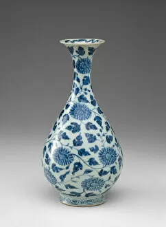 Underglaze Blue Gallery: Bottle Vase with Peony Scrolls, Ming dynasty (1368-1644), late 14th century