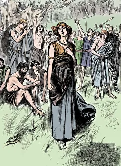 Boudicca (Boadicea) lst century British queen of the Iceni, rallying her troops, c1900