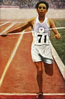 Olympic Games Collection: Boughera El Ouafi winning the marathon for France, 1928. Creator: Unknown