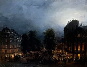 Centre Gallery: Boulevard des Italiens at night, ca 1835. Creator: Ferri, Domenico (1795-1878)