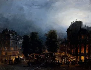 Images Dated 7th June 2019: Boulevard des Italiens at night, ca 1835. Creator: Ferri, Domenico (1795-1878)