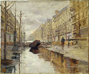 Wide Prints: Boulevard Haussmann during the 1910 floods. 1910. Creator: Alexandre Bloch