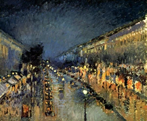 Busy Collection: The Boulevard Montmartre at Night, 1897. Artist: Camille Pissarro