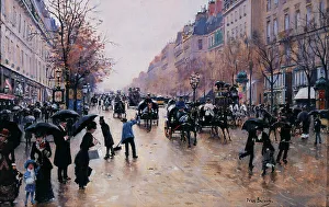 Boulevard Prints: Boulevard Poissoniere in the rain, c1880. Creator: Jean Beraud