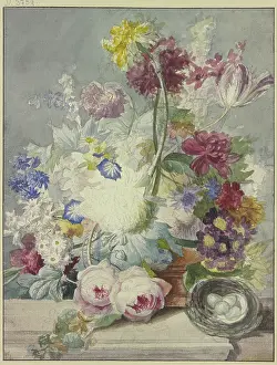 Bouquet, with a bird's nest with eggs. Creator: Paul Theodor van Brussel.<br> Bouquet, with a bird's nest with eggs. Creator: Paul Theodor van Brussel