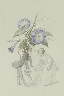 Bending Prints: A bouquet of blue bindweed, with a couple bowing to each other below