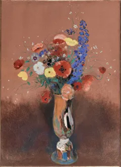 Bouquet de fleurs des champs dans un vase a long col (Wildflowers in Tall Vase), c