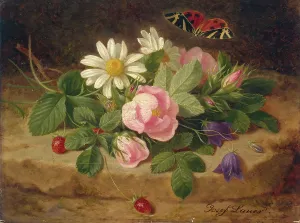 Josef Prints: Bouquet of Flowers with a Butterfly, 1850. Creator: Josef Lauer