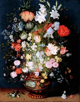 Jan Ii Brueghel Prints: Bouquet of Flowers in a Ceramic Vase, c1610. Creator: Jan Brueghel the Younger