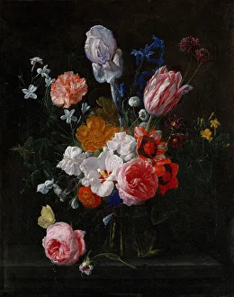 A Bouquet of Flowers in a Crystal Vase, 1662. Creator: Nicolaes van Veerendael A Bouquet of Flowers in a Crystal Vase, 1662. Creator: Nicolaes van Veerendael