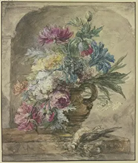 Bouquet of flowers, with a dead bird, early-mid 18th century. Creator: Jan van Huysum