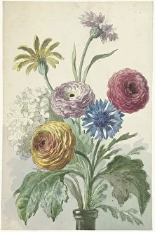 Bunch Of Flowers Prints: Bouquet of flowers in a green vase, c.1763-c.1825. Creator: Willem van Leen
