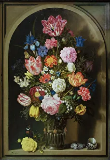 Niche Prints: Bouquet of Flowers in a Stone Niche, 1618. Creator: Ambrosius Bosschaert the Elder